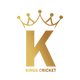 Gold 'K' logo with a crown on a white background, representing 'Kings Cricket'.